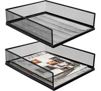 YOUEON 2 Pack Wire Mesh Letter Trays 32.6 x 25 x 7.5 cm, Stackable Paper Tray Organizer for Desk, Metal Desk Magazine File Holder for Home, Office, School