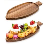 YOUEON 2 Pcs Acacia Wood Leaf-Shaped Serving Trays (33x14 cm), Food-Safe Wooden Platters for Snacks, Fruits, Appetizers, Decorative Small Trays for Dining Table, Also Ideal as Candle Holders