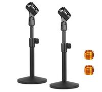 YOUEON 2 Pcs Microphone Stand Desktop, Adjustable Table Mic Stand with Mic Clip and 5/8" Male to 3/8" Female Screw Adapter, Heavy Base for Snowball, Spark & More