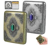 Youeon 2 Pcs Vintage Embossed Metal Storage Case, Retro Double-Sided Flip Box with Gemstone, Crush Resistant Pocket Organizer, Antique Card Holder, Gift Box Included(85mm King Size)
