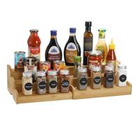 Youeon 3 Tier Bamboo Expandable Spice Rack, Adjust 8" to 15", Tiered Spice Shelf Organizer, Countertop Spice Seasoning Rack Organizer for Cabinet, Kitchen Counter, Cupboard, Pantry