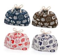 Youeon 4 Colors Cute Cat Lunch Bags Japanese Style, Portable Bento Bag with Drawstring Closure, Lunch Tote Bag for Women & Men, Picnic, Work