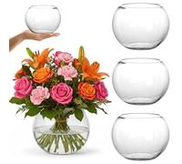 YOUEON 4 Pack Small Glass Bubble Bowl Vases, 15 cm Glass Terrarium Bowls Fish Bowls, Round Candle Holders, Globe Flower Vase Centerpiece for Wedding Event Home Decor
