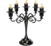 YOUEON 5 Arms Candelabra, 26.4 cm Tall Glossy Black Candlestick Holder, Gothic Candelabra Candle Holder for 2.5 cm Diameter Pillar Candles, Centerpiece for Wedding, Church, Fireplace, Halloween