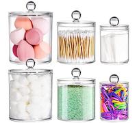 YOUEON 6 Pack Acrylic Apothecary Jars with Lids, 32/20/10 Oz Clear Qtip, Cotton Ball & Pad Holder, Bathroom Canister Candy Jar for Bath Salt, Cotton Pads, Candies