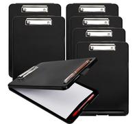 YOUEON 7 Pack Plastic Clipboard with Storage, A4 Binder Clipboards with Low Profile Clip, Waterproof Nursing Clip Board with Pen Holder & Side Opening for Office, School, Teacher, Black