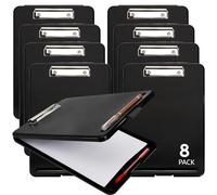 YOUEON 8 Pcs Plastic Clipboard with Storage, Letter Size Clipboards with Low Profile Clip, Waterproof Nursing Clip Board with Pen Holder & Side Opening for Office, School, Teacher, Black