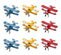 YOUEON 9 Pcs Metal Airplane Hanging Decorations, Mini Retro Iron Biplane Model with Lanyard, Aircraft Ornament for Christmas, Cake Topper, Birthday, Gift, Photo Props, 3 Colors