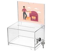 YOUEON Acrylic Donation Box with Lock and Sign Holder, 16 x11x10cm Clear Suggestion Box, Ballot Boxs, Tip Jar, Ticket Box, Comment Boxs for Voting, Charity, Suggetstion Collection