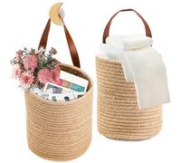 YOUEON Set of 2 Jute Hanging Basket 20 x 17 cm, Small Wall Hanging Planter Baskets, Natural Jute Woven Storage Basket for Flower Plants Towels Sunglasses Wallet Keys, Boho Decor
