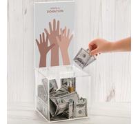 YOUEON Square Acrylic Donation Box with Lock, 18x18x18 cm Clear Suggestion Box with Slot and Lock, Ballot Tin with Sign Holder for Tip, Comment, Voting, Charity, Fundraising