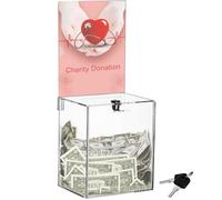 YOUEON Tall Acrylic Donation Box with Lock & Sign Holder (17x13x20cm), Clear Multiuse for Suggestions, Ballots, Tips, Tickets, Voting, Charity & Comment Collection