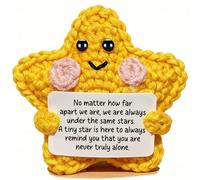 YouerCrystal Yellow Star Emotional Support Crochet, Long Distance Relationship Gifts for Boyfriend Women Couple Girlfriend Coworker Handmade Positive Crochet Doll