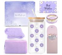 Youerls Gifts for Teenage Girls 9 10 11 12 13 14 15 Year Old, Christmas Birthday Gifts for Girls Age 8-15 Daughter Sister Friend Niece, Glass Cup Lid Straw, Makeup Brushes Cosmetic Bag Socks