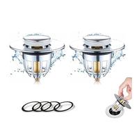 Youery 2 Pack Sink Plug, Stainless Steel Bathroom Sink Plugs UK, Push-Type Bounce Core Drain, Hair/Ring Trap Catch Catcher, Bullet Core Push Type Filter, Universal Sink Strainer for Drain Hole 33-38mm