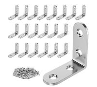 Youery 20 Sets Stainless Steel L Shape Corner Brace Bracket, 40x40mm Right Angle Metal Corner Brackets, Stainless Steel Corner Brace 90 Degree Corner Bracket with 80 Pcs Screws Silver