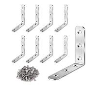 Youery 8 Sets Stainless Steel L Shape Corner Brace Bracket, 75x75mm Right Angle Metal Corner Brackets, Stainless Steel Corner Brace 90 Degree Corner Bracket with 48 Pcs Screws Silver