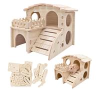 Youery Hamster House, Wooden Hamster House, Multi-Chamber House, Hamsters, Small Hamsters, Toy Accessories for Guinea Pigs, Chinchillas, Dwarf Hamsters, Gerbils, Hiding Place (14 x 13 x 12.5 cm)
