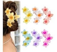 Youery Pack of 6 Flower Hair Clips, Flower Hair Clips, Cute Acrylic Hair Clips, Colourful Hair Clips, Non-Slip Hair Clips for Women, Large Hair Clip for Thick Hair, Hawaiian Hair Clip