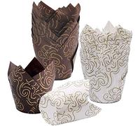 Youery Tulip Cupcake Cases, 100pcs Muffin Liners Disposable Baking Cups for Christmas Party Birthday Greaseproof Muffin Cup (2 Colors 100pcs)