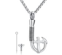 YOUFENG Fishing Hook Urn Necklace for Ashes Stainless Steel Cremation Jewelry Always in My Heart Ashes Necklaces Memorial Keepsake for Men, Stainless Steel, No Gemstone