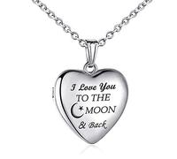 YOUFENG Jewellery Sterling Silver Love Heart Locket Necklace That Holds Pictures Engraved I Love You to The Moon and Back Photo Lockets Moon Back