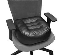 YOUFI Leather Seat Cushion Extra-Thick Booster - Perfect for Office Chair to Rise Height - Full Filling for Support - with Breathable Cover, Handle and Buckle - Relieves Back Pain - 18"x16"x6"