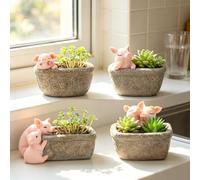 Youfui Pig Succulent Planter Plant Holder Flowerpot Decor for Home Office Desk Decoration Pot (4pcs Pigs)