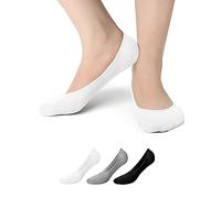 YouGa Invisible Socks Women - 3/6 Pairs No Show Socks Trainer Socks Ladies Low Socks Non Slip Ankle Bamboo Socks for Boat Shoes Sneakers and Loafers, Black+White+Gray-3PC, 4-7