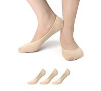 YouGa No Show Socks Women - 3/6 Pairs Invisible Socks Ladies Trainer Socks with Non Slip Grip Ultra Low Cut Socks Invisible Cotton Footies for Sneaker Loafers (3P-Beige), 4-7