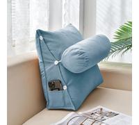 YOUGANG Wedge Pillow with Neck/Head/Lumbar Supoort,Natural Latex Reading Pillow for Sofa,Bed Backrest Cushion,Back Support Cushion for Driving Watching (Blue,60x50x20cm)
