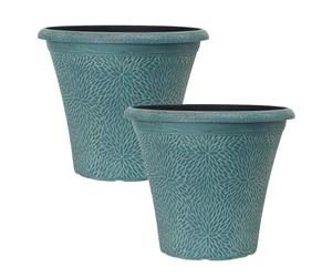 YouGarden April Teal Round Planters 36cm diameter x 2