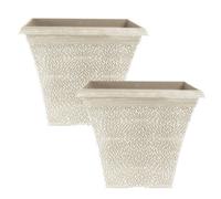 Yougarden Pair Of April Powdered Beige Grey Square Planters 14.5'' Containers For Flowers