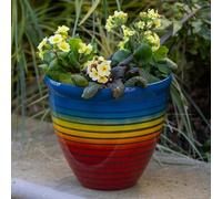 Yougarden Pair Of Rainbow Planters, 2 X 23Cm Plastic Pots, Colourful Garden Patio Containers With Drainage Holes