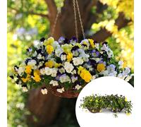 YouGarden Pre-Planted Rattan Hanging Baskets, With 'Cool Wave' Mix Pansies, 2 x 35cm Rattan Baskets, For Autumn to Summer Displays