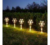 YouGarden Snowflake Light Up Stakes, Warm White, 8 Pack, 35cm Battery Operated, Garden Lights