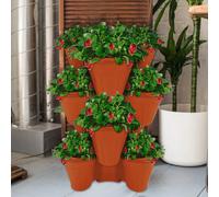Yougarden Stackable Planters, Terracotta Colour, 12 X Plastic Garden Pots With Three Compartments, For Flowers Herbs Strawberries