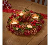 Yougarden Three Kings Ring Quartet Candle Holder, 33Cm Four Cup, Rustic, Berries, Pinecones, Festive Wreath Display