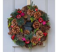 YouGarden Woodland Natural Festive Wreath, 30cm Ready To Display, Traditional Christmas Door Decoration