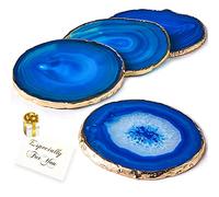 Yougoals Agate Coasters Set of 4, Crystal Coasters for Drinks With Gold Rim, Natural Stone Slices, Quartz Cup Mat for Home Decor