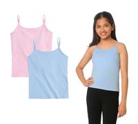 YouGotPlanB Cotton Padded Camisole | Pack of 2 | Ages 8-16 Years | Built-in Light Padding | Full Coverage | Perfect for School, Blue & Pink, 14-16 Years