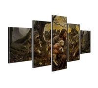 YOUHONG 5 Pieces Jesus Wall Art Religious Wall Decor Christian Decor Jesus and the Lamb Canvas Christian Art Shepherd Protect a Lamb from Wolves Painting for Living Room Decoration (60''W x 32''H)