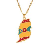 YOUHU Map Necklace For Women, Golden Grenada Flag Map Pendant Ladies Vintage Map Necklaces Egypt Jewelry Necklace For Anniversary Christmas Birthday Party Gifts,40Cm