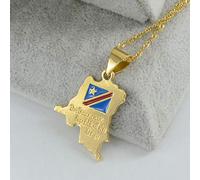 YOUHU Map Necklace For Women,Vintage Congo Map Flag Golden Pendant Engraved Letter Country Outline Patriotic Jewelry Ethnic Accessories Anniversary Christmas Unisex Gift,45Cm Chain