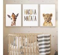 Youihom 3PCS Boho Animal Posters Kids Bedroom Hakuna Matata Childrens Room Prints A4 Giraffe Lion Nursery Paintings for Baby Boy Room Canvas Safafri Playroom Wall Art Decor Picture Unframed