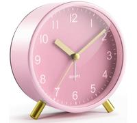 YouJabz Analog Alarm Clock for Girls, Super Silent Non Tick with Night Light, Battery Operated,Bedroom Clock for Mom,Fashionable Round Metal Alarm Clock for Office, Elderly,Adults,Children School Gift
