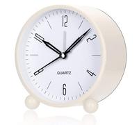 YouJabz Analog Alarm Clock No Ticking with Night Light, Round Fashion Metal Alarm Clock Strong for Deep Sleepers, Battery Operated, Back to School, Gift for Kids, Students (White)