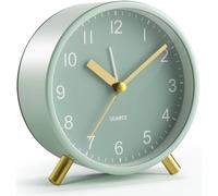 YouJabz Analogue Alarm Clock, Silent Non Ticking with Night Light, Battery Operated, Fashionable Round Metal Alarm Clock for Office, Bedroom, Elderly, Adults, Children, School Gift (Green)