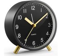 YouJabz Analogue Alarm Clock, Super Silent Non Ticking with Night Light, Battery Operated, Fashionable Round Metal Alarm Clock for Office, Bedroom, Elderly, Adults, Children, School Gift(Black)