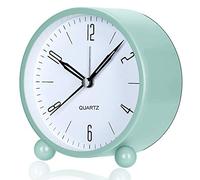 YouJabz Analogue Alarm Clock Without Ticking with Night Light, Fashionable Round Metal Bedside Alarm Clock Loud for Deep Sleepers, Battery Operated, Back to School, Child Student Gift (Green)